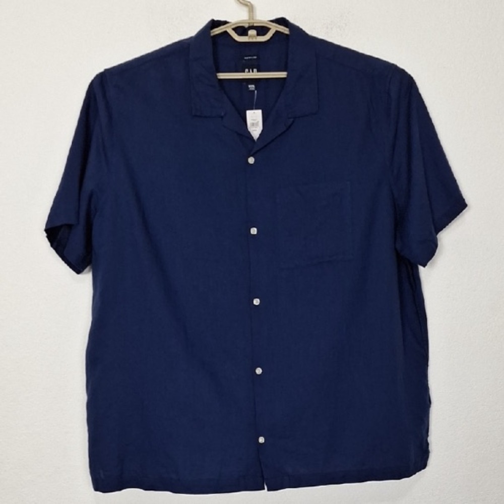 Men's New Classic Navy Short-Sleeve Button-Up Casual Shirt Size XXXL